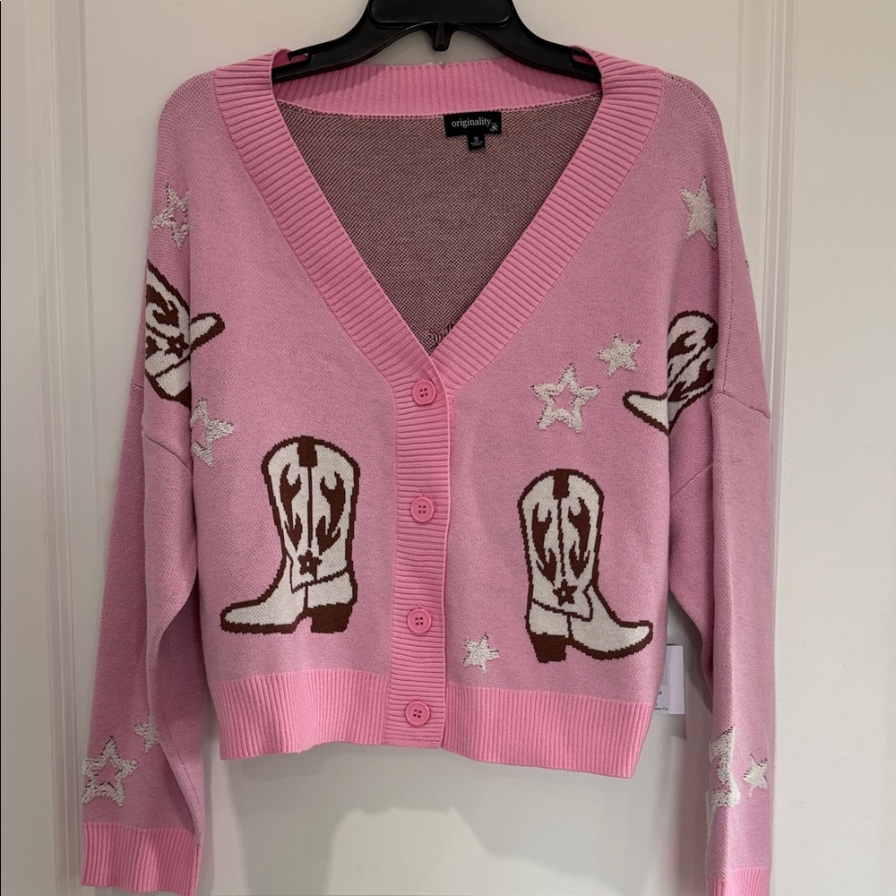 Pink Cowgirl Cardigan Sweater